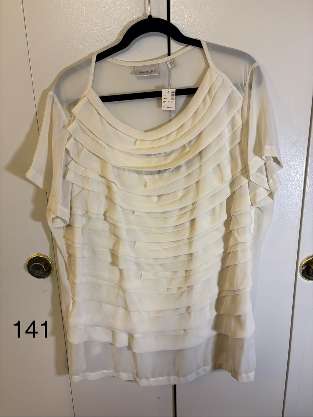 Avenue Cream Layered Ruffle Short Sleeve Blouse